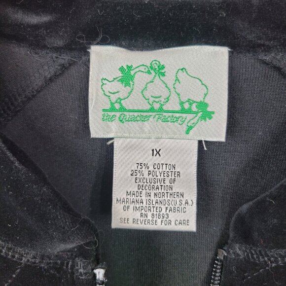Quacker Factory Black Velvet Jacket Plus 1X Zip Up Casual Quilted Gemstone - Picture 6 of 6
